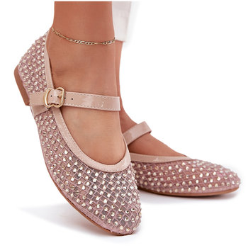 Zdobione Baleriny Damskie Z Paskiem I Klamrą Beżowe Avirae-41 - Butosklep