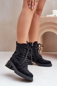 Zdobione Botki Workery Damskie Ocieplane D&A MR880-017 Czarne-39 - S.Barski