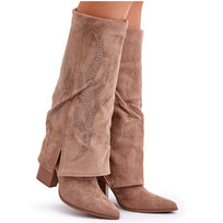 Zdobione Kozaki Z Wywiniętą Cholewką Na Słupku Ciemnobeżowe Ivilta-40