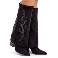 Zdobione Kozaki Z Wywiniętą Cholewką Na Słupku Czarne Ivilta-36