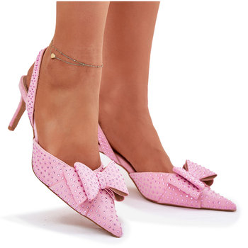 Zdobione Szpilki Z Odkrytą Piętą I Kokardką Różowe Nilandriela-40 - Butosklep