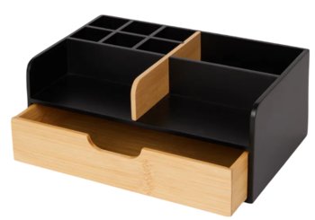 Zdtrading, organizer na biurko z szufladką, czarny, bambus - ZDTRADING