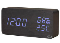 Zegar Budzik Elektroniczny Led Drewniany Stojący - Data Termometr Higrometr