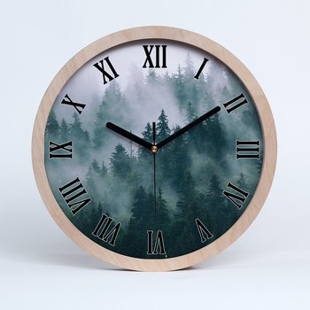 Zegar drewniany rzymski mgła nad lasem fi 30 cm, Tulup - Tulup