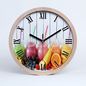 Zegar drewno na ścianę owocowe koktajle fi 30 cm, Tulup - Tulup
