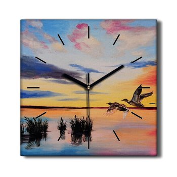 Zegar na płótnie Jezioro ptaki zachód słońca 30x30, Coloray - Coloray