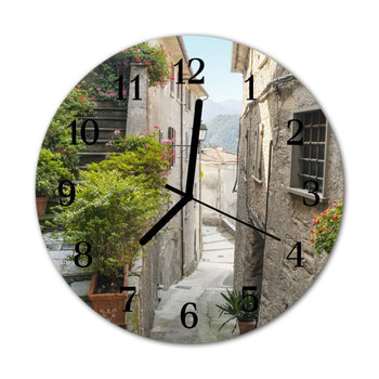 Zegar na szkle na ścianę Okrągły Grecja Uliczka - Tulup