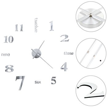 Zegar ścienny 3D, nowoczesny design, 100 cm, XXL, srebrny - vidaXL