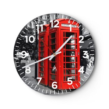 Zegar ścienny - , - 40x40cm - Miasto Londyn Budka Telefoniczna - Okrągły zegar szklany - Nowoczeny Stylowy Zegar do salonu do kuchni - Cichy i Modny zegar - ARTTOR