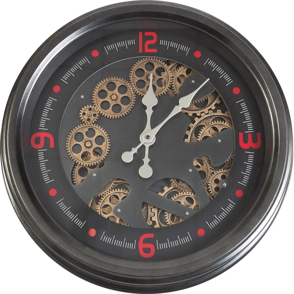 Фото - Настінний годинник Vintage Zegar ścienny 53x53x9 Classic  grafitowy odsłonięte zębatki 