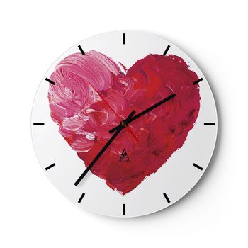 Zegar ścienny - All you need is love - 30x30cm - Abstrakcja Czerwone Serce Symbol Miłości - Okrągły zegar na szkle - Nowoczeny Stylowy Zegar do salonu do kuchni - Cichy i Modny zegar - ARTTOR