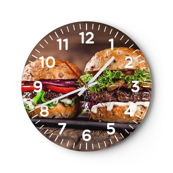 Zegar ścienny - American dream - 40x40cm - Gastronomia Hamburger Kulinarne - Okrągły zegar szklany - Nowoczeny Stylowy Zegar do salonu do kuchni - Cichy i Modny zegar - ARTTOR