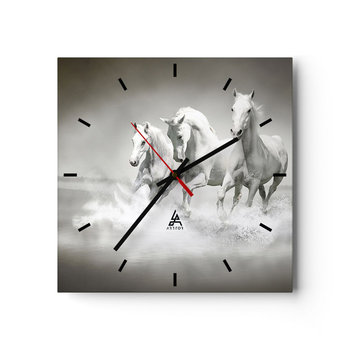 Zegar ścienny - Białe szaleństwo - 40x40cm - Zwierzęta Konie Natura - Kwadratowy zegar ścienny - Nowoczeny Stylowy Zegar do salonu do kuchni - Cichy i Modny zegar - ARTTOR