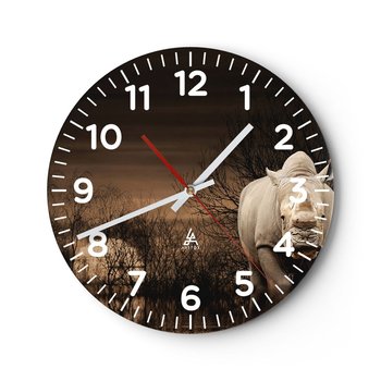 Zegar ścienny - Biały przeciw naturze - 40x40cm - Nosorożec  Zwierzęta Afryka - Okrągły zegar szklany - Nowoczeny Stylowy Zegar do salonu do kuchni - Cichy i Modny zegar - ARTTOR