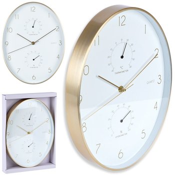 Zegar Ścienny Biały Złoty Z Termometrem Higrometrem Wiszący Na Ścianę Owalny 27X34,5 cm - Vilde