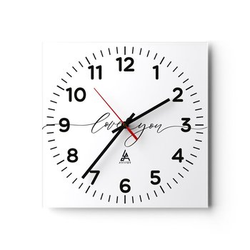 Zegar ścienny - Czarno na białym - 40x40cm - Typografia Afirmacja Maksyma - Kwadratowy zegar szklany - Nowoczeny Stylowy Zegar do salonu do kuchni - Cichy i Modny zegar - ARTTOR