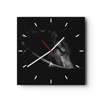 Zegar ścienny - Czarny książę - 30x30cm - Koń Zwierzę Artystyczny - Kwadratowy zegar na szkle - Nowoczeny Stylowy Zegar do salonu do kuchni - Cichy i Modny zegar - ARTTOR