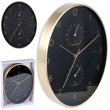 Zegar Ścienny Czarny Złoty Z Termometrem Higrometrem Wiszący Na Ścianę Owalny 27X34,5 cm - Vilde