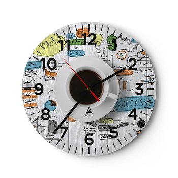 Zegar ścienny - Czas na przerwę - 40x40cm - Grafika Kawa Espresso - Okrągły zegar szklany - Nowoczeny Stylowy Zegar do salonu do kuchni - Cichy i Modny zegar - ARTTOR