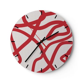 Zegar ścienny - Czerwono na białym - 40x40cm - Minimalizm Sztuka Linie - Okrągły zegar ścienny - Nowoczeny Stylowy Zegar do salonu do kuchni - Cichy i Modny zegar - ARTTOR