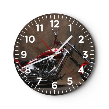 Zegar ścienny - Czerwono-srebrna piękność - 40x40cm - Motocykl Chopper Motoryzacja - Okrągły zegar szklany - Nowoczeny Stylowy Zegar do salonu do kuchni - Cichy i Modny zegar - ARTTOR