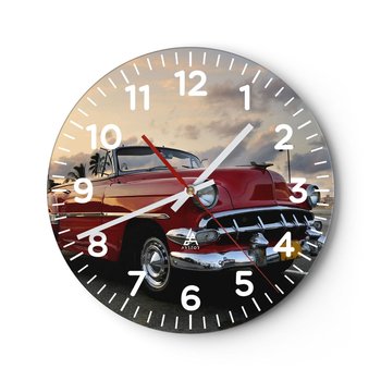 Zegar ścienny - Czerwony żar tropików - 40x40cm - Samochód Motoryzacja Vintage - Okrągły zegar szklany - Nowoczeny Stylowy Zegar do salonu do kuchni - Cichy i Modny zegar - ARTTOR
