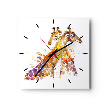Zegar ścienny - Czy to jest przyjaźń czy to jest kochanie? - 40x40cm - Zwierzęta Żyrafa Grafika - Kwadratowy zegar ścienny - Nowoczeny Stylowy Zegar do salonu do kuchni - Cichy i Modny zegar - ARTTOR