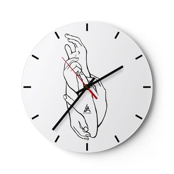 Zegar ścienny - Dobry dotyk - 40x40cm - Dłonie Kreska Minimalizm - Okrągły zegar ścienny - Nowoczeny Stylowy Zegar do salonu do kuchni - Cichy i Modny zegar - ARTTOR