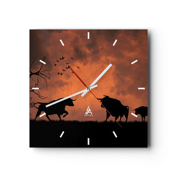 Zegar ścienny - Dramatyczny spektakl natury - 40x40cm - Zwierzęta Byk Natura - Kwadratowy zegar ścienny - Nowoczeny Stylowy Zegar do salonu do kuchni - Cichy i Modny zegar - ARTTOR