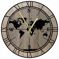 Zegar Ścienny Drewniany Dąb Sonoma Zegar Mapa Świata 45 cm