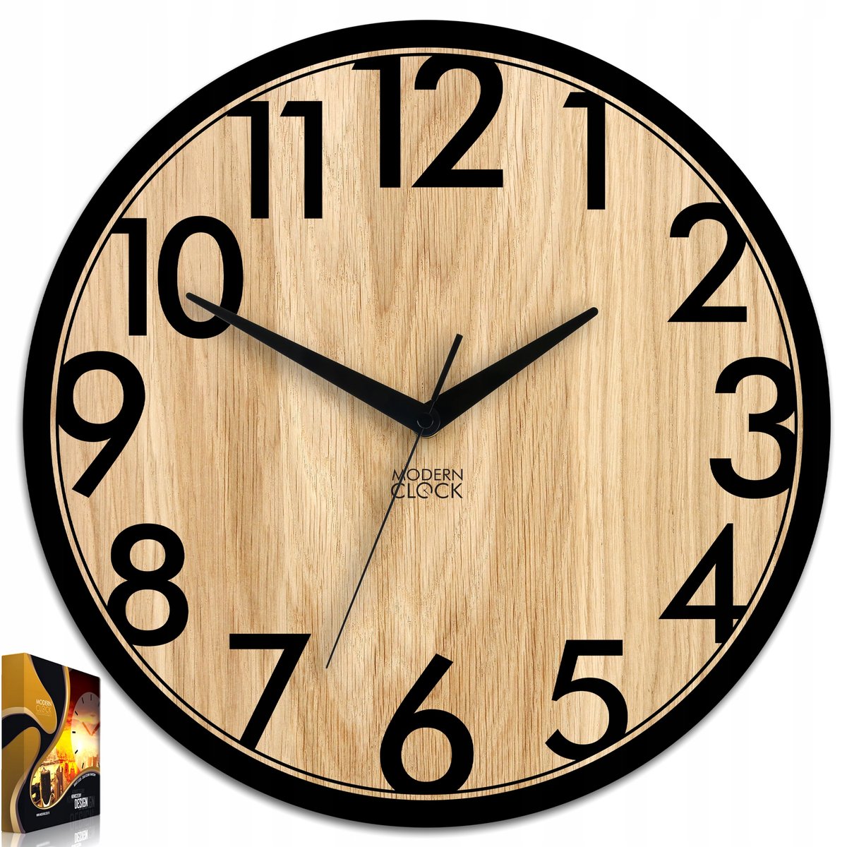 Zegar ścienny drewniany Dębowy FOCUS- 33 cm cichy - ModernClock | Sklep ...