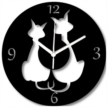 Zegar Ścienny Drewniany Dwa Kotki Dekoracja Kot Zegar 35 cm - DrewnianyDecor