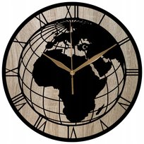 Zegar Ścienny Drewniany Mapa Świata Globus Modny Design 35 cm