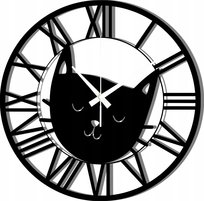 Zegar Ścienny Drewniany Ozdobny z Kotem na Prezent 45 cm