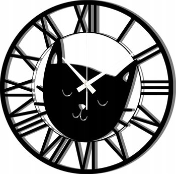 Zegar Ścienny Drewniany Ozdobny z Kotem na Prezent 45 cm - DrewnianyDecor