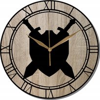 Zegar Ścienny Drewniany Rzymski Zegar Na Ścianę Wojownik Tarcza Miecz 35 cm