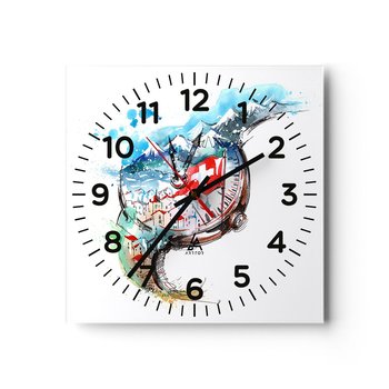 Zegar ścienny - Duch Szwajcarii - 40x40cm - Abstrakcja Szwajcarski Zegarek Alpy - Kwadratowy zegar szklany - Nowoczeny Stylowy Zegar do salonu do kuchni - Cichy i Modny zegar - ARTTOR