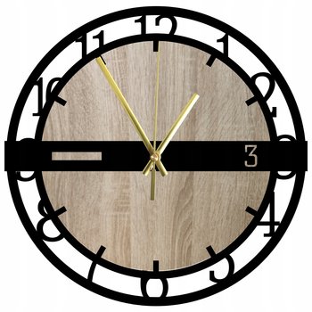 Zegar Ścienny Duży Drewniany Dąb Sonoma z Czarną Przepaską Elegancki 45 cm - DrewnianyDecor