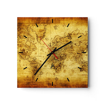 Zegar ścienny - Dziwny jest ten świat - 40x40cm - Mapa Świata Kontynenty Vinatge - Kwadratowy zegar ścienny - Nowoczeny Stylowy Zegar do salonu do kuchni - Cichy i Modny zegar - ARTTOR
