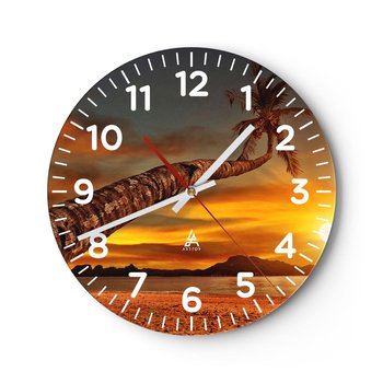 Zegar ścienny - Egzotyczne wakacje, karaibska przygoda - 30x30cm - Palma Zachód Słońca Plaża - Okrągły zegar ścienny - Nowoczeny Stylowy Zegar do salonu do kuchni - Cichy i Modny zegar - ARTTOR