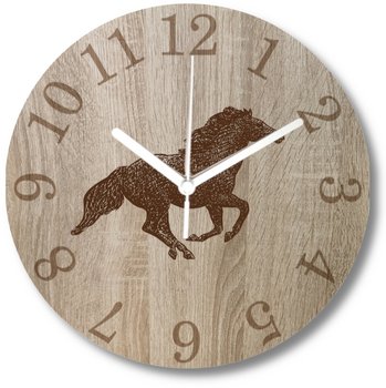 Zegar Ścienny Grawerowany Galopujący Koń Kristian 35 cm - DrewnianyDecor
