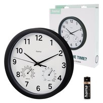 Zegar ścienny Hama Malta 25cm analogowy czarny z termometrem i higrometrem Hama