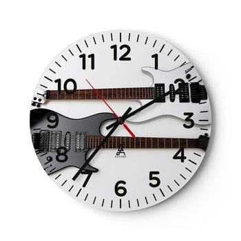 Zegar ścienny - Harmonia kształtów - 40x40cm - Muzyka Gitara Elektryczna Instrument Muzyczny - Okrągły zegar szklany - Nowoczeny Stylowy Zegar do salonu do kuchni - Cichy i Modny zegar - ARTTOR