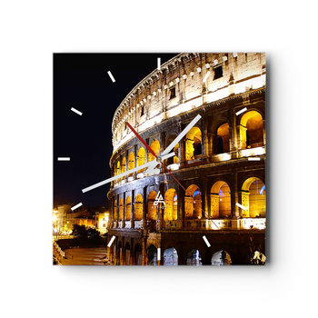 Zegar ścienny - Igrzyska czas zacząć - 40x40cm - Architektura Rzym Koloseum - Kwadratowy zegar ścienny - Nowoczeny Stylowy Zegar do salonu do kuchni - Cichy i Modny zegar - ARTTOR