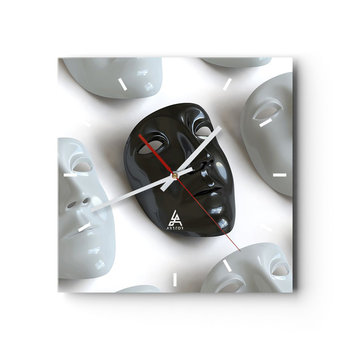 Zegar ścienny - Jak się wyróżnić? - 40x40cm - Sztuka Maska Wenecka Czarno-Białe - Kwadratowy zegar ścienny - Nowoczeny Stylowy Zegar do salonu do kuchni - Cichy i Modny zegar - ARTTOR