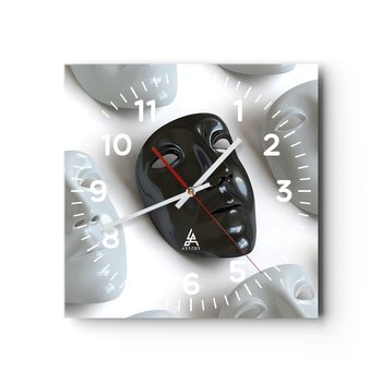 Zegar ścienny - Jak się wyróżnić? - 40x40cm - Sztuka Maska Wenecka Czarno-Białe - Kwadratowy zegar szklany - Nowoczeny Stylowy Zegar do salonu do kuchni - Cichy i Modny zegar - ARTTOR