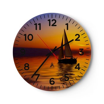 Zegar ścienny - Jak tu cicho o zmierzchu… - 30x30cm - Żaglówka Zachód Słońca Morze - Okrągły zegar ścienny - Nowoczeny Stylowy Zegar do salonu do kuchni - Cichy i Modny zegar - ARTTOR