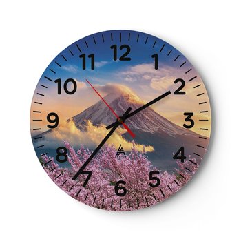 Zegar ścienny - Japońska świętość - 30x30cm - Krajobraz Fudżi Wulkan - Okrągły zegar ścienny - Nowoczeny Stylowy Zegar do salonu do kuchni - Cichy i Modny zegar - ARTTOR