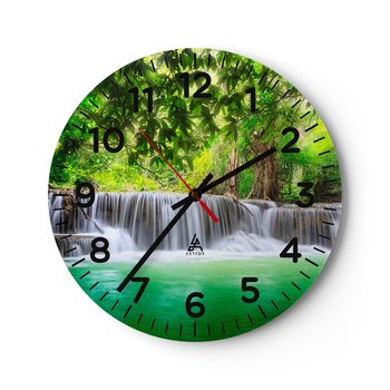 Zegar ścienny - Kaskada w zieleni - 40x40cm - Krajobraz Wodospad Park Narodowy - Okrągły zegar szklany - Nowoczeny Stylowy Zegar do salonu do kuchni - Cichy i Modny zegar - ARTTOR