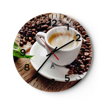 Zegar ścienny - Kawa na ławie - 40x40cm - Gastronomia Kawa Filiżanka - Okrągły zegar szklany - Nowoczeny Stylowy Zegar do salonu do kuchni - Cichy i Modny zegar - ARTTOR
